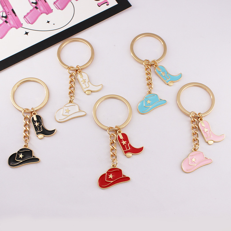 American Western Denim Keychain Cowboy Hat Cowboy Boots Alloy Car Bag Couple Pendant Pendant Accessories