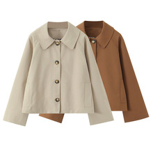 批发跨境外贸女装2025秋季欧美风翻领休闲单排扣风衣高级感外套