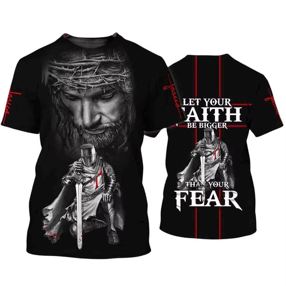 Camiseta transpirable de hombre transpirable de hombro de manga corta de cuello redondo casual con estampado 3D de guerrero de la Cruz Roja transfronteriza europea y americana