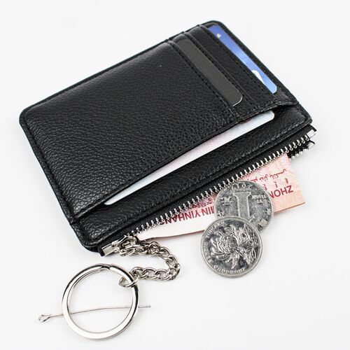  New Casual Card Bag Zipper Keychain Multi-card Slot ID Leather Case Multi-function Lychee Pattern Coin Purse Card Holder
