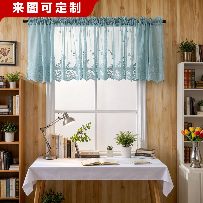 Cross-Border Factory Direct Sales Kitchen Coffee Curtains, Fresh Style Finished Sheer Curtains, Rod-Punched Small Window Curtains, Blue Lace Short Sheer Curtains Cross-Border Factory Direct Sales Kitchen Coffee Curtains, Fresh Style Finished Sheer Curtains, Rod-Punched Small Window Curtains, Blue Lace Short Sheer Curtains