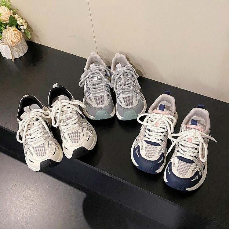 复古小众真皮厚底老爹鞋女2025秋季新款网面透气运动鞋轻便慢跑鞋|undefined