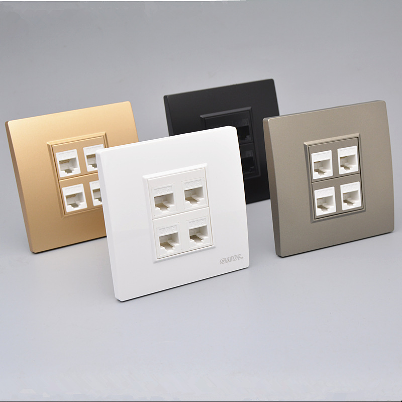 86型墙壁暗装4口直通千兆网络信息面板 四位免打六类网线电脑插座