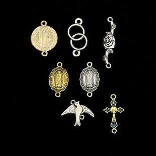 Cross-border die-cast zinc alloy double-hole connection card pendant bracelet rosary necklace vintage pendant jewelry connector