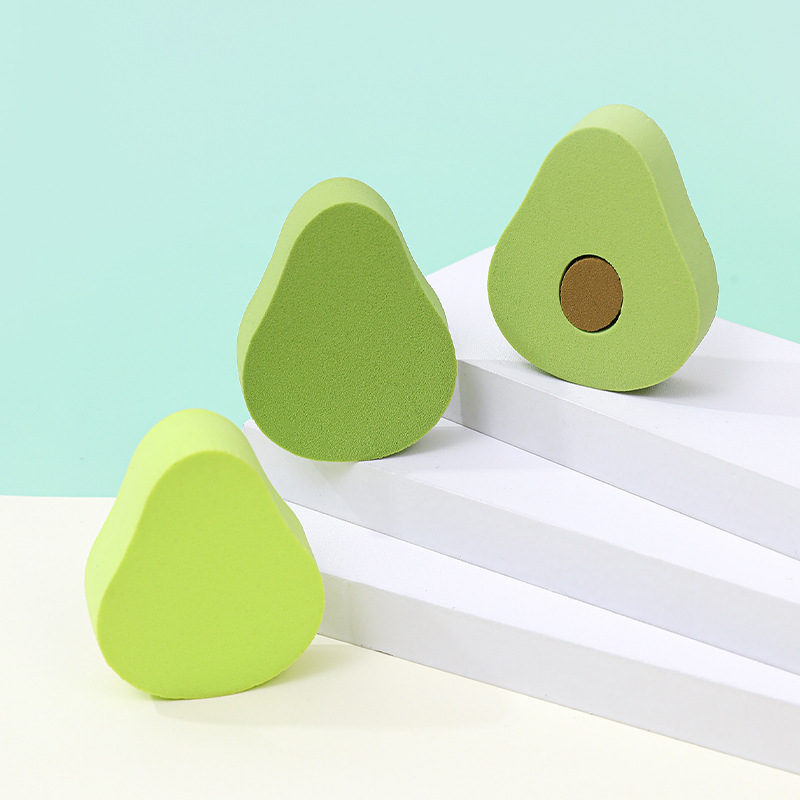 Personalizada serie de polvo de fruta suave forma especial seca húmeda doble uso esponja de maquillaje polvo de aguacate ultra suave forma