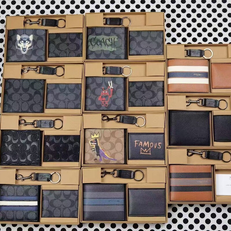 204 New Koujia Classic Men's Short Coin Purse C Pattern Half-Fold Pure Leather Wallet Card Holder Keychain Gift Box