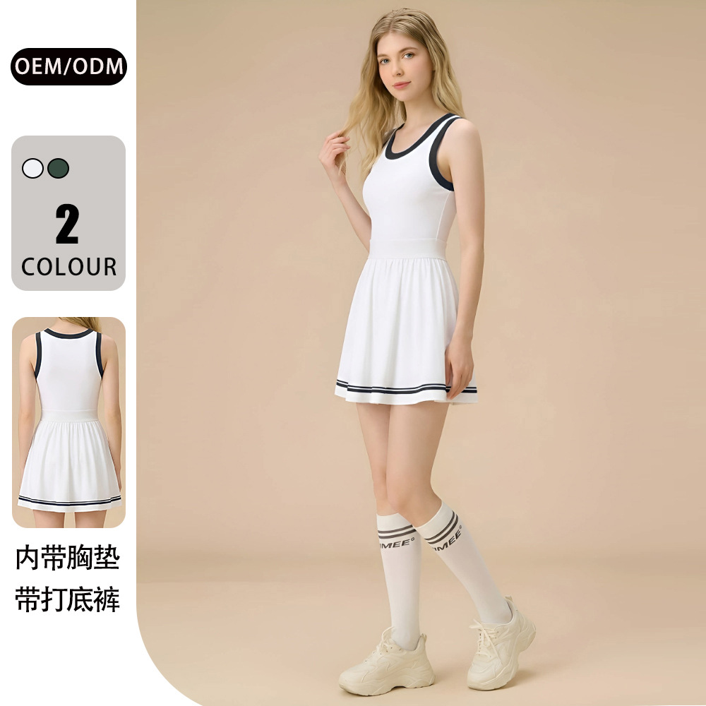 26 New Summer Products: Contrasting Color Tennis Sports One-Piece Dress with Chest Pads to Prevent Exposure, Suitable for Table Tennis, Badminton, and Tennis Sports and Fitness