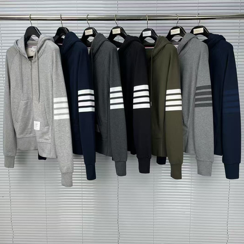 Factory Direct sales tb High version hooded sweater fashion brand spring and autumn coat four bars couple zipper top
