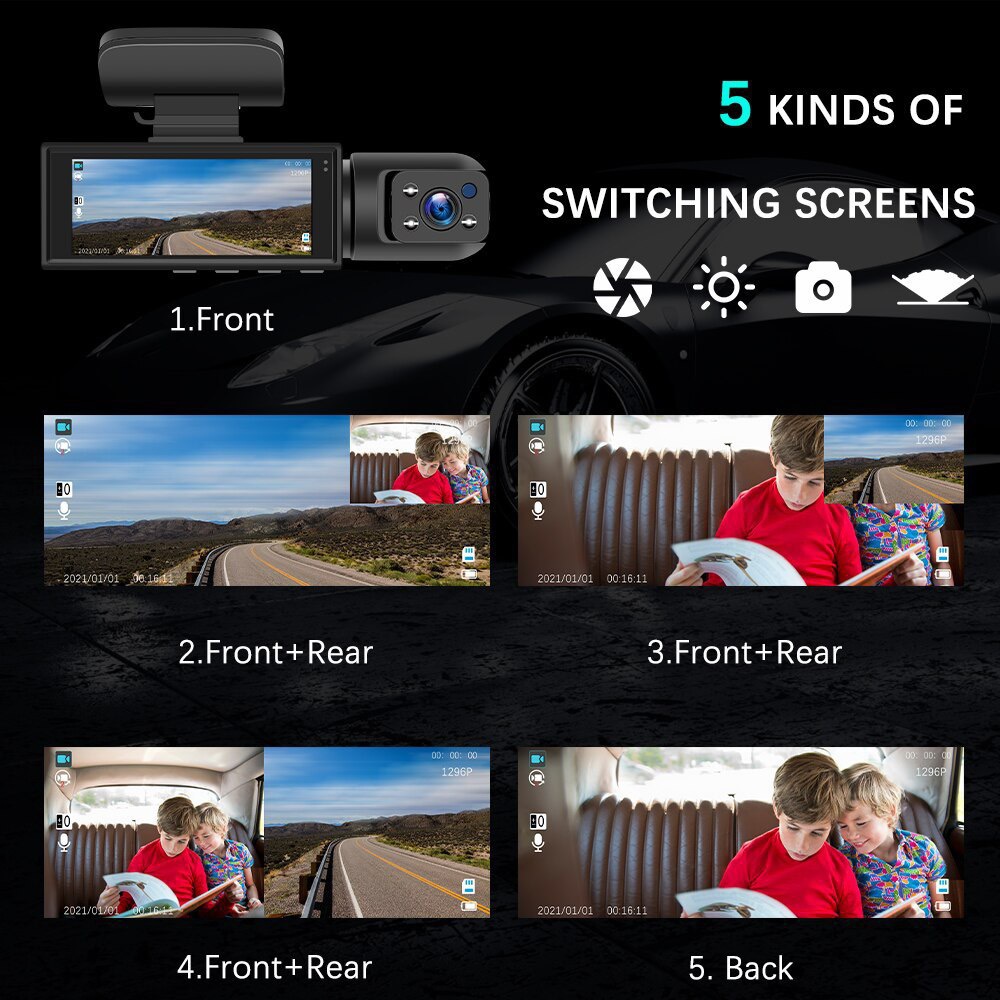 Cross-border M8 Dash Cam 1080P HD Night Vision Dashboard Front Interior Rear Triple-Camera Recorder