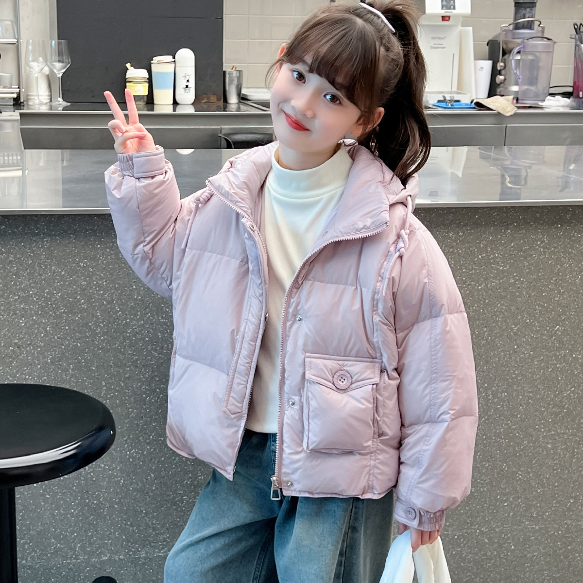 Girl's baby's western-style children's clothing, thick and warm Korean version hooded jacket, down cotton bread jacket_voghion.com