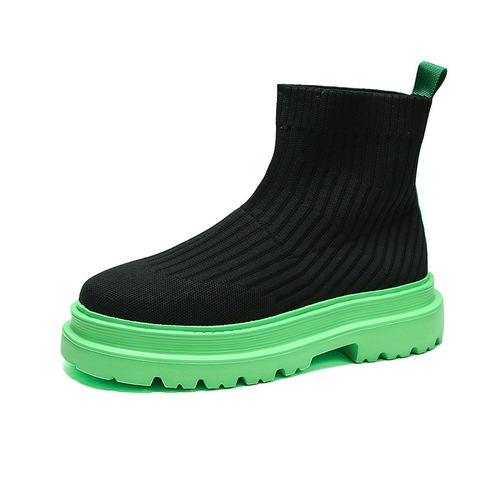 Men's Knit High-Cut New Thick Sole Mesh Breathable Fashion Trendy Street Shoes Wenzhou Shoes Fast Delivery