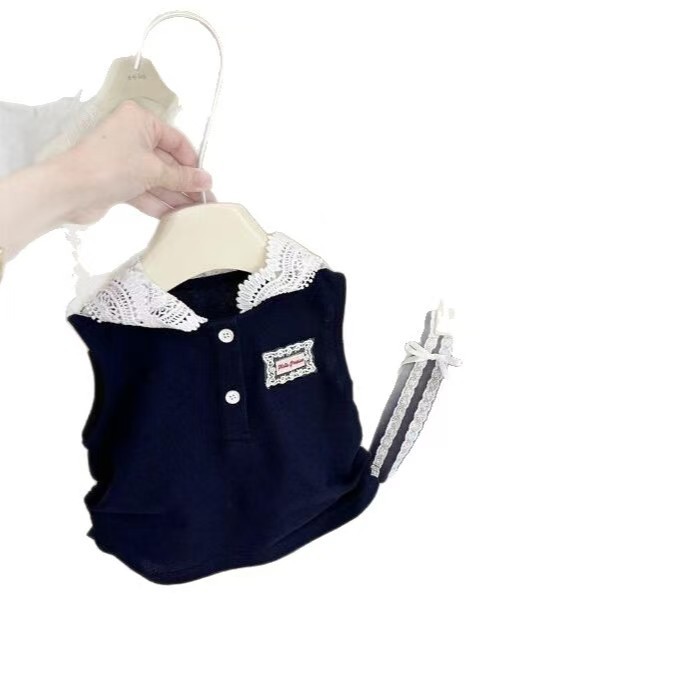 Bebé niñas nuevo conjunto de estilo extranjero de verano 2025 nuevo chaleco sin mangas de moda de la escuela dos piezas de falda