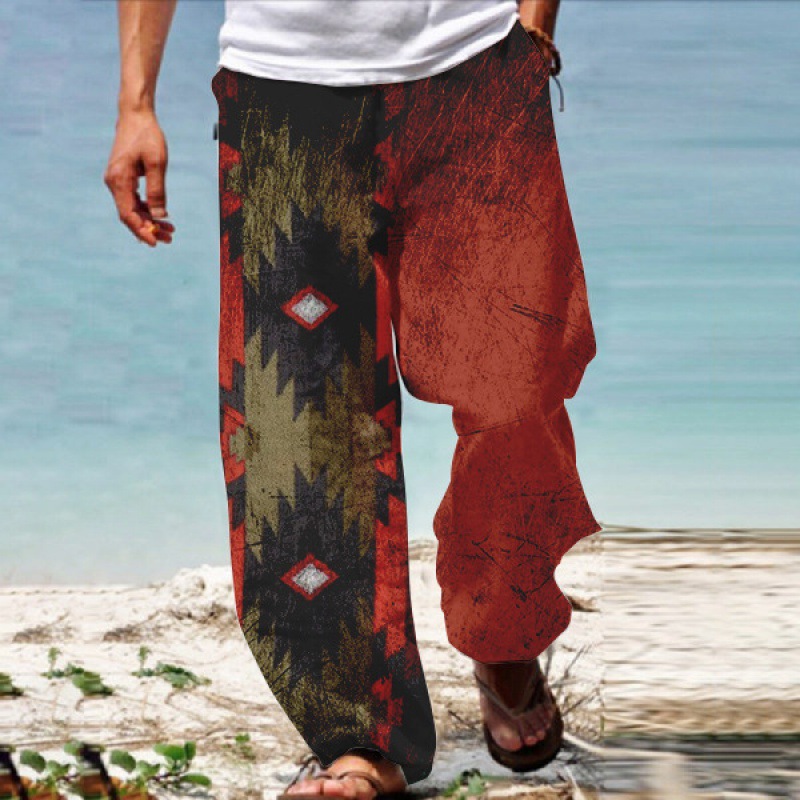 Foreign trade plus size new men's bohemian printed wide-leg pants 3D printed loose casual beach trousers