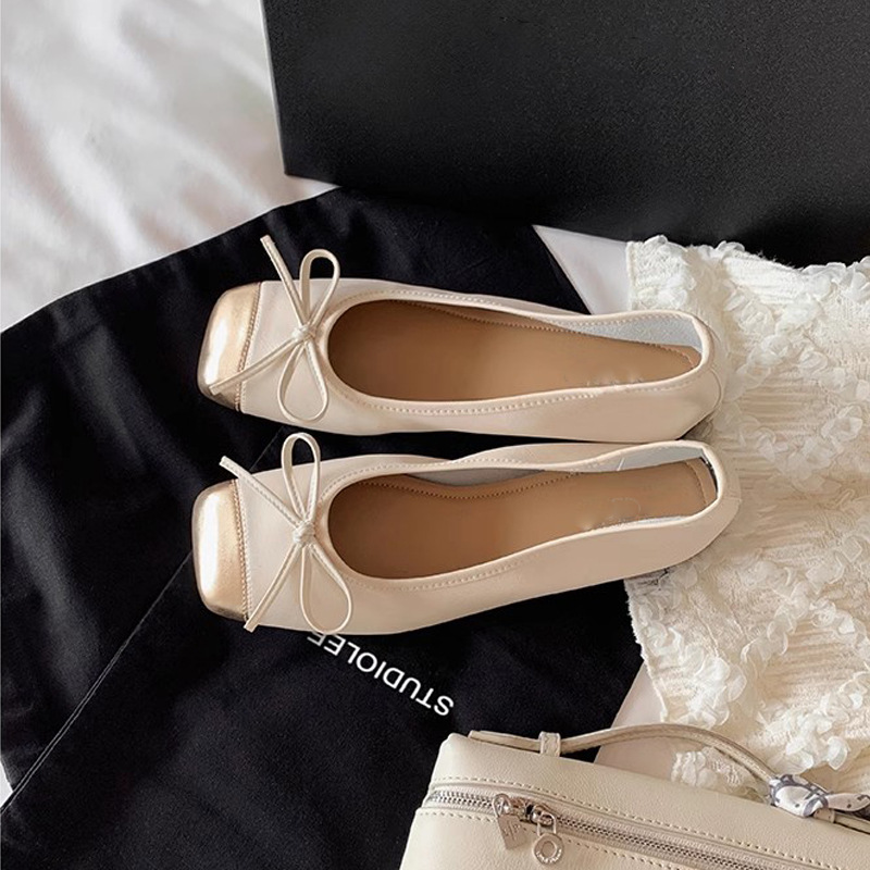 Madre de uva de 1000 dólares regreso estilo de ballet empalme cabeza cuadrada pequeña boca poco profunda un pie de zapato plano arco plano zapatos de una sola mujer