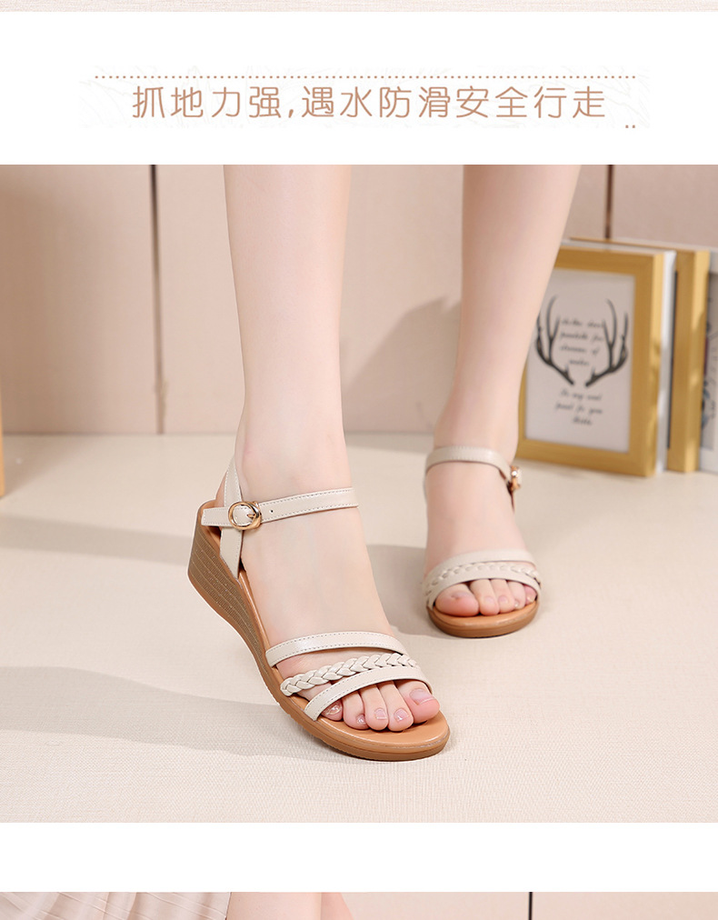 Sandal nữ đế xuồng da thật, quai chữ V đơn giản, đế mềm thoải mái — Trắng be chi tiết 14