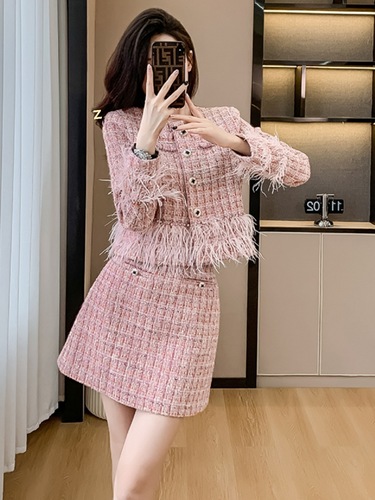 Socialite temperament tweed small fragrant suit 2023 new style gold dress two-piece set