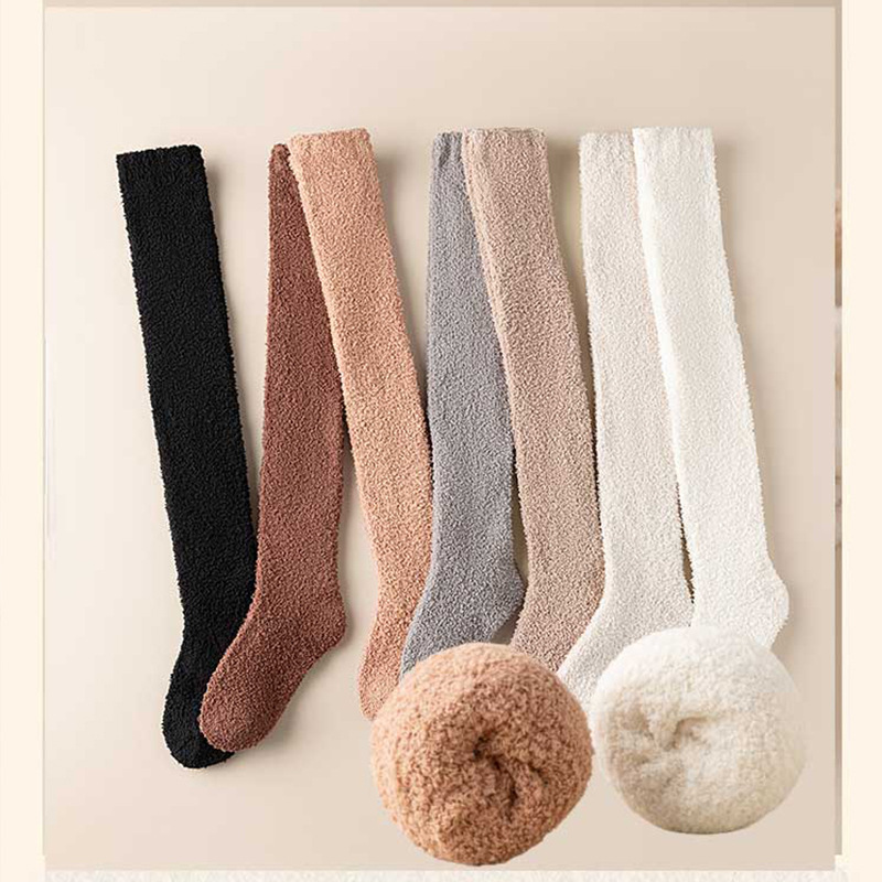 Calcetines de lana de coral sobre la rodilla medias sin pelusa calcetines de piso de sueño gruesos forrados de lana calcetines de pierna delgada medias calientes