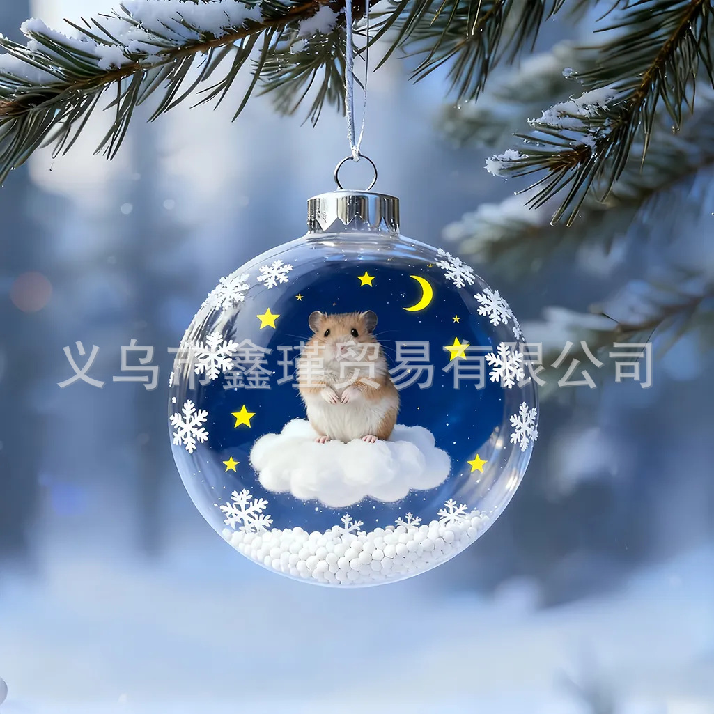 2026 transfronterizos nuevos adorables animales de Navidad 2D plano acrílico joyas colgantes de árbol de Navidad