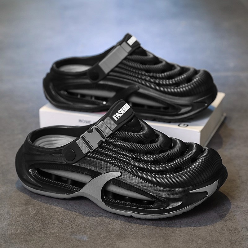 Zapatos de agujero de fondo grueso para hombres de verano 2025 nuevo antideslizante, anti-desgaste, anti olor, conducir ocio sandalias de playa de doble uso