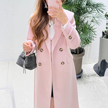 秋上新【dznkb】意法韩版气质收腰双排扣大衣高级感长款外套女