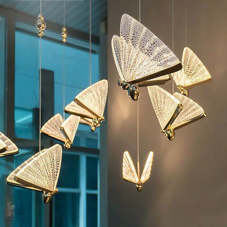Luz moderna lujosa lámpara de lujo transfronteriza villa dormitorio lámpara de comedor tipo mariposa lámpara de sala de estar lámpara de escalera sin montaña