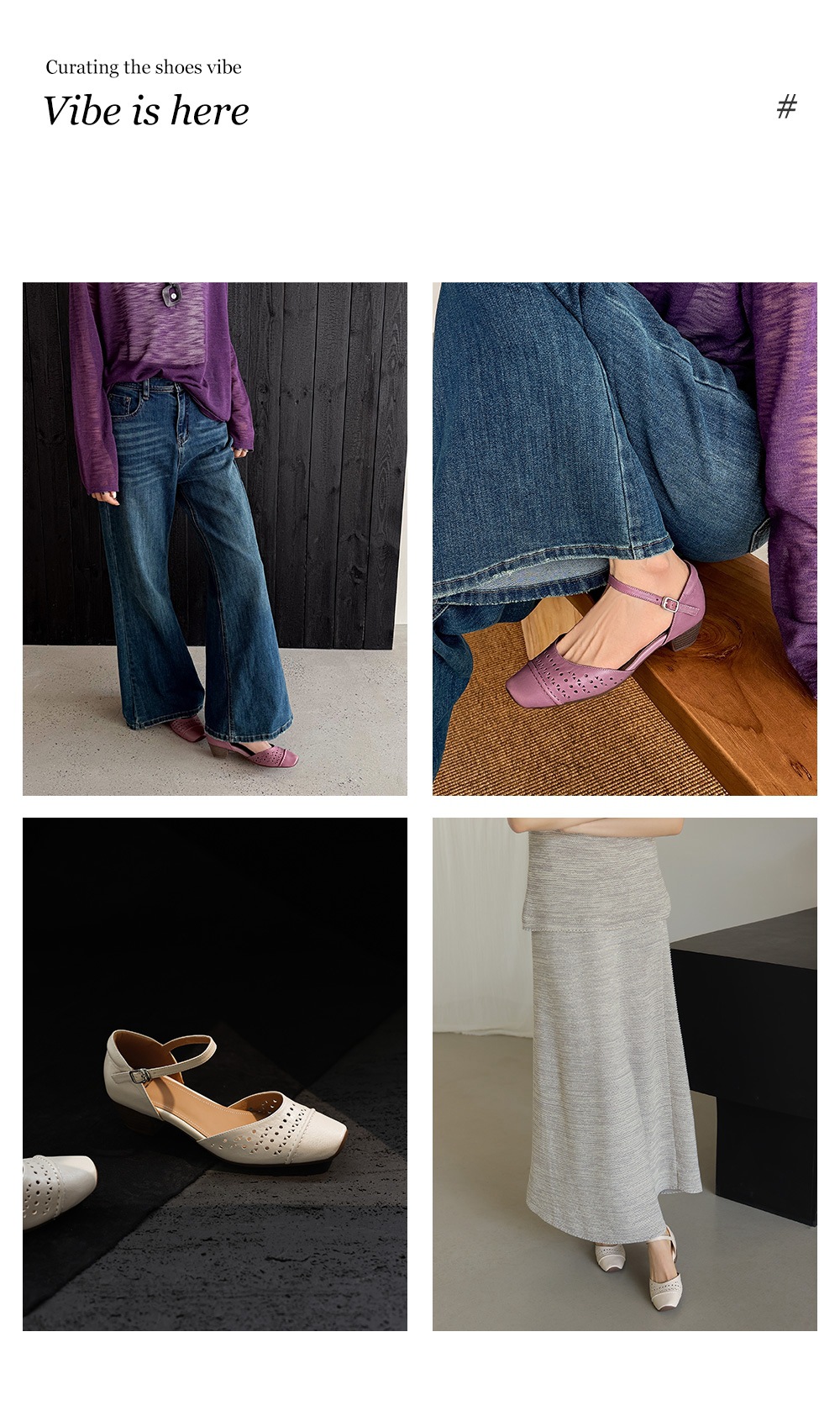 Sandal nữ da cừu mũi trùm gót thấp quai ngang một dây hở gót — màu tím chi tiết 4