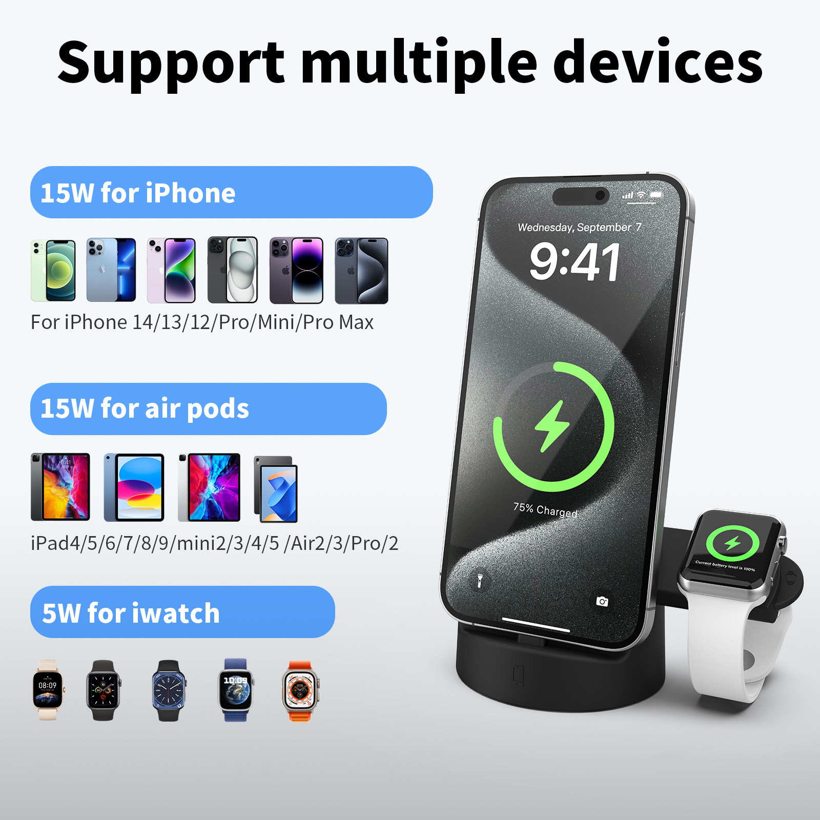 私模新品跨境爆款2合1适用于苹果手机支架充电座厂家批发