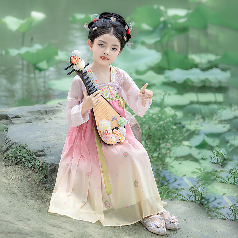 女童春秋新款汉服裙儿童裙子古风仙女洋气中国风连衣裙宝宝表演服|undefined