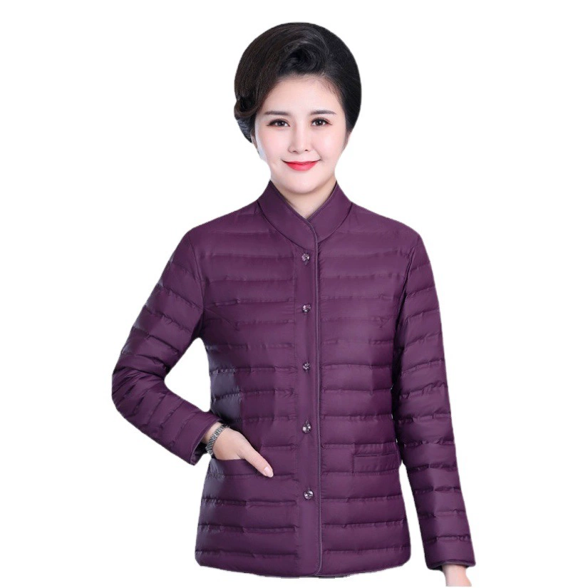 Облегающая верхняя одежда больших размеров для среднего и пожилого возраста, легкий пуховик для полных мам, белая подкладка на утином пуху, женский короткий пуховик