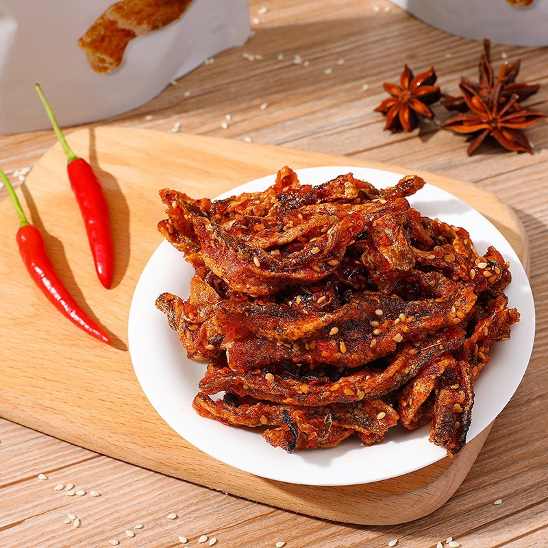 深海蜜汁香辣鳕鱼皮香辣鱼皮下酒菜小吃零食甜辣鱼皮麻辣批发即食