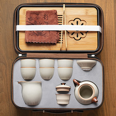 高級汝窯工夫茶器セット家庭用リビングオフィス旅行バッグ屋外陶磁器ティーポットギフトボックス