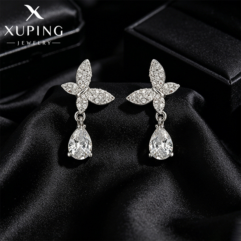 Xuping lujoso temperamento ligero incrustado aretes de gemas artificiales de moda ins coreana goteo de mariposa aretes al por mayor