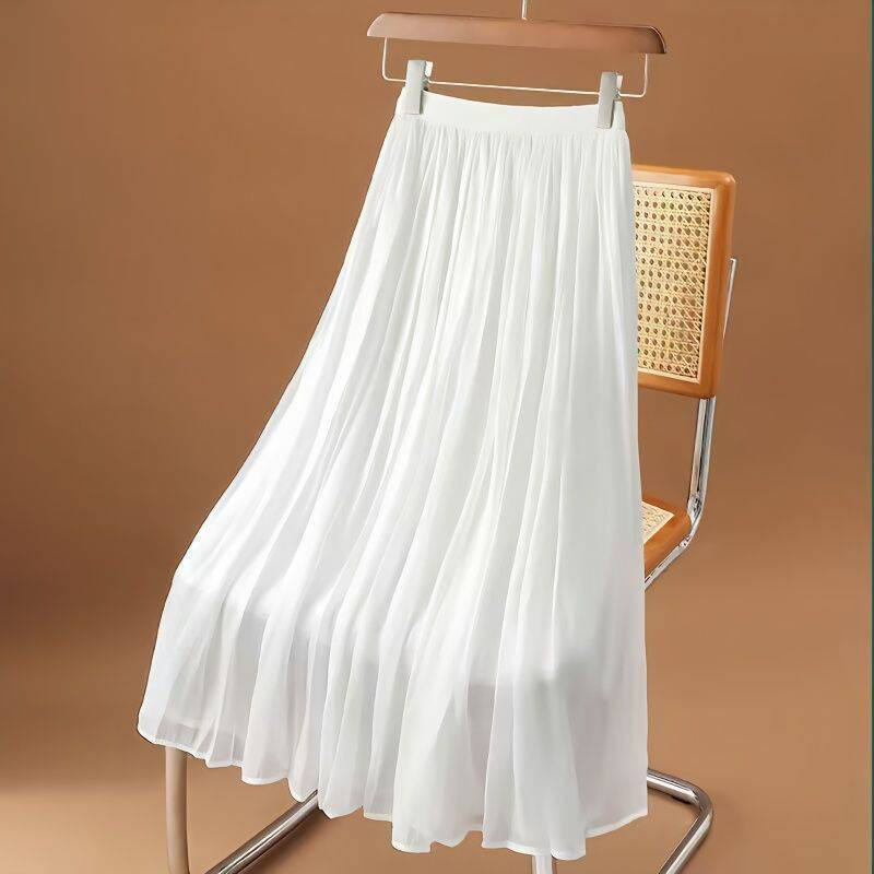 デザインヨーロッパスタイルの流れるシフォンスカート女性の夏の新しいミルクパールスカート気質ヤナギしわプリーツスカート|undefined
