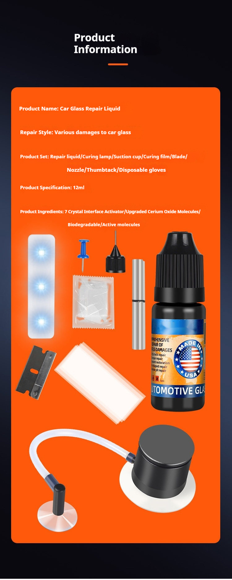 Cross-Border Exclusive Supply of Glass Repair Fluid for Car Windshield Cracks, Fissures, and Scratches
