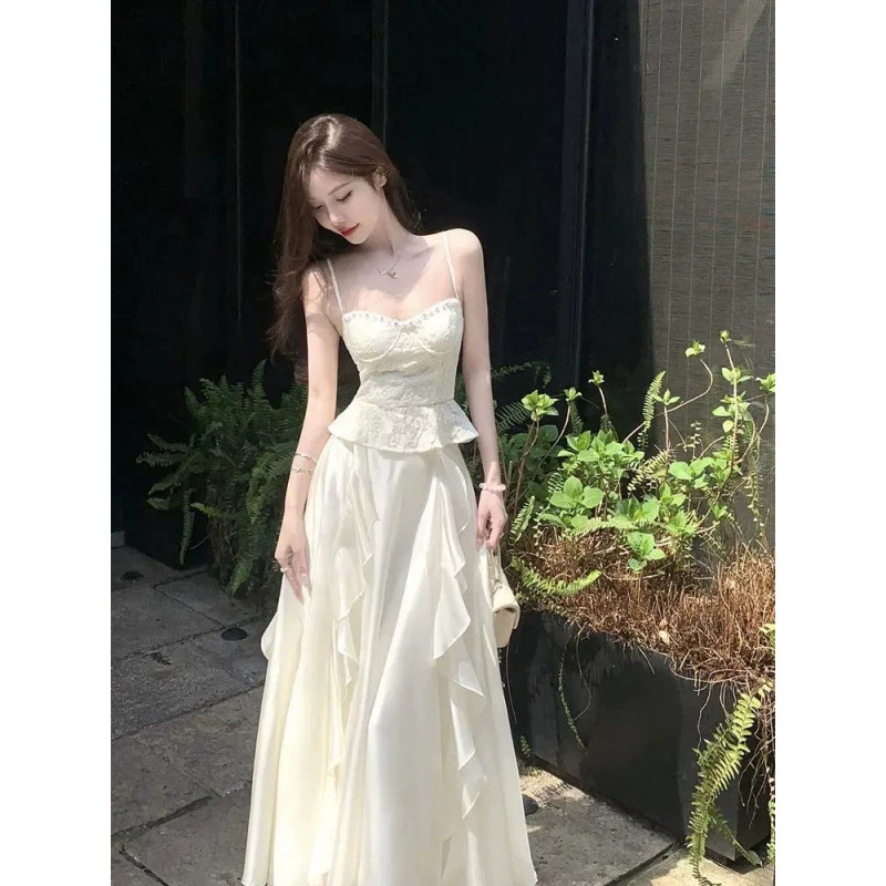 Модный белый топ на подтяжках в стиле морского курорта, женский летний новый костюм с юбкой высокого класса во французском стиле