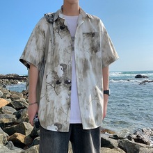 夏威夷花衬衫男士高级感痞帅潮牌沙滩服三亚度假海边穿搭冰丝衬衣