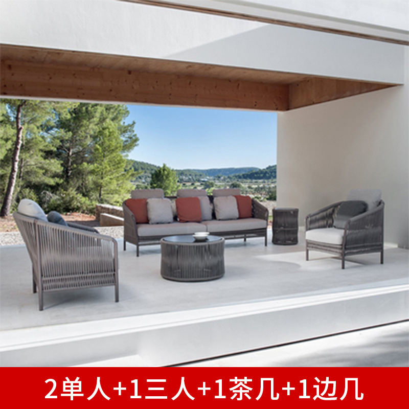 Ocio al aire libre sofá de ratán villa decoración suave al aire libre balcón al aire libre patio jardín Oliphen cuerda silla de ratán