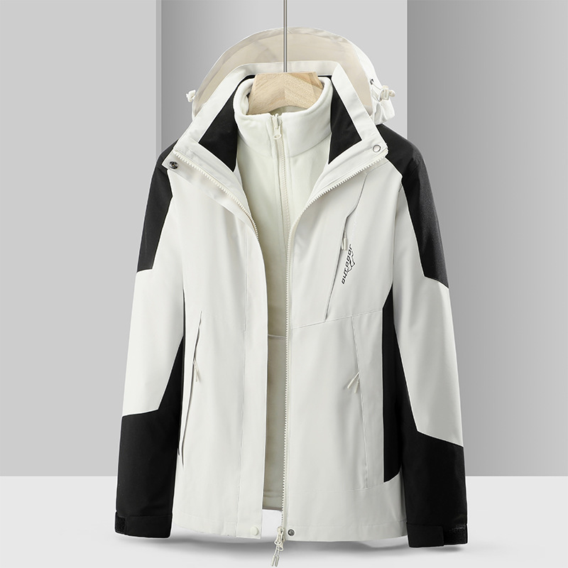 Spring and Autumn Winter Men and Women Thick Couple's 3-in-1 Outdoor Hiking Jacket Windproof Fleece Thick Outerwear