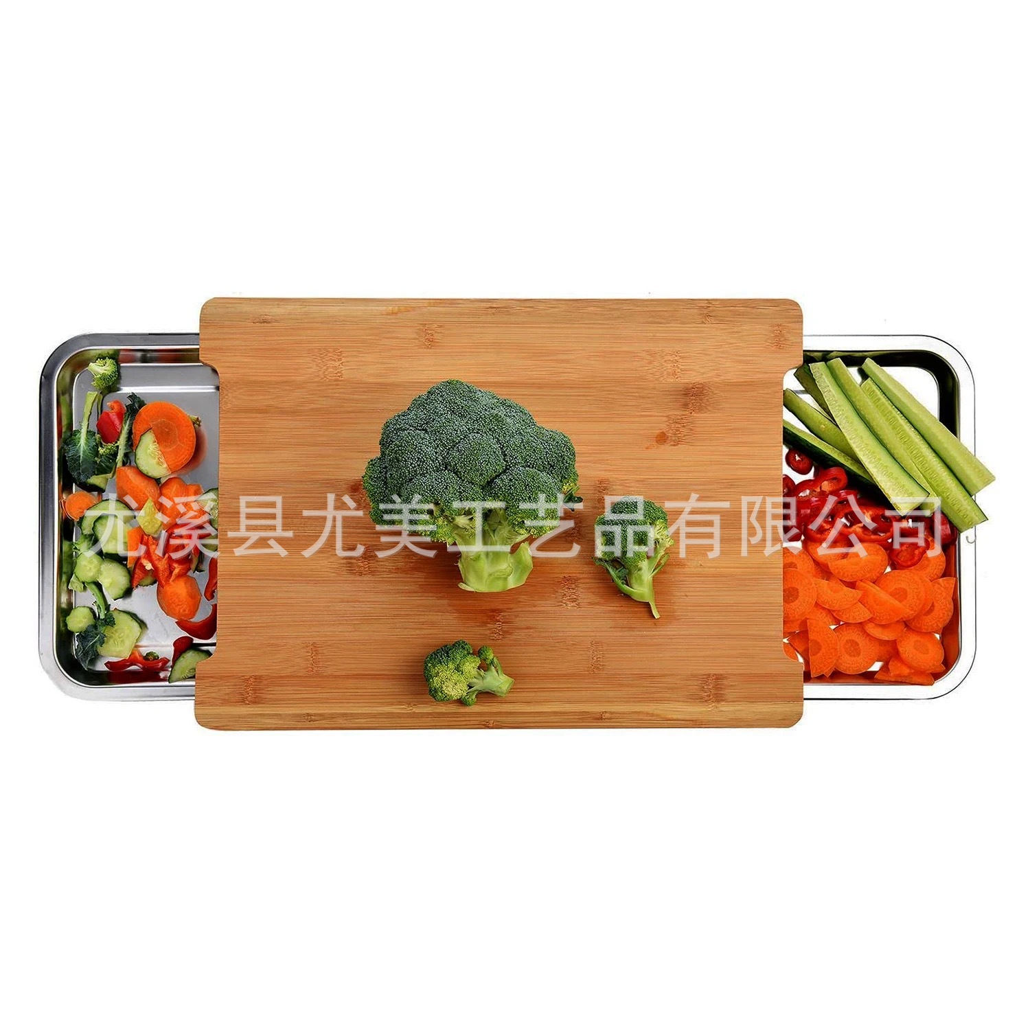 Cocina de bambú extraíble tabla de cortar con bandeja de acero inoxidable tabla de cortar de madera de frutas y verduras tabla de cortar de filete occidental
