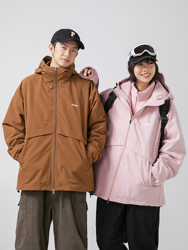 Chaqueta tres en uno para hombres y mujeres con el mismo estilo primavera japonés forro interior suelto desmontable chaqueta con capucha de terciopelo polar q