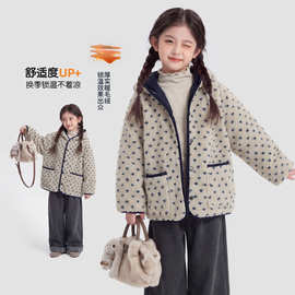 跨境女童羊羔绒外套秋冬新款大童加厚保暖连帽上衣洋气毛毛衣冬装