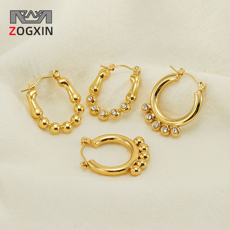 Pendientes de perlas de acero inoxidable de estilo de venta caliente transfronteriza pendientes de diamantes irregulares geométricos de oro 18K pendientes de acero de titanio