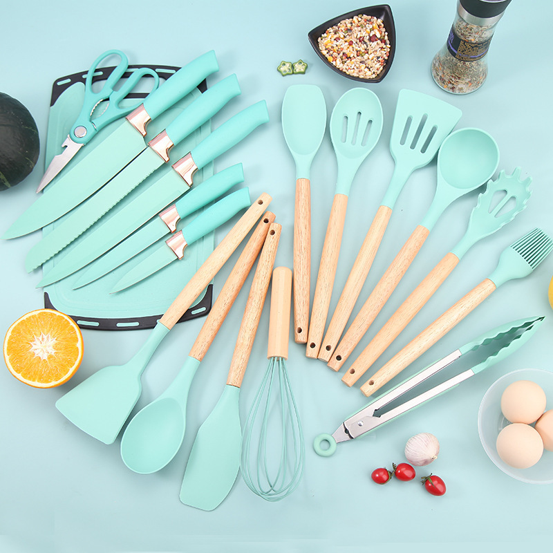 スポットシリコンキッチン用品セット 19点セット カッターコンビネーションセット 収納チューブ 麦わらカラーセット|undefined