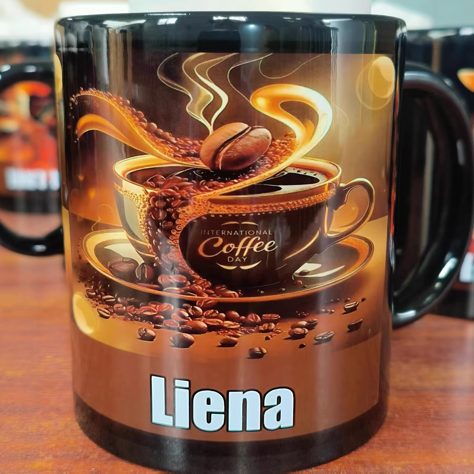 Fabricante al por mayor de alta temperatura de fabricación de cerámica personalizada foto de patrón de taza de color fijo logotipo de marca de taza