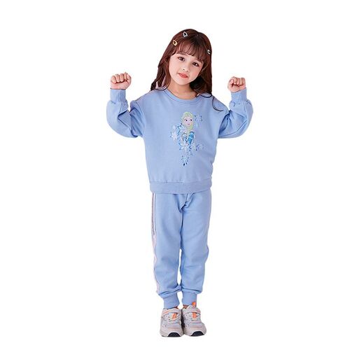 Frozen  Spring and Autumn Girls Suit Sports Korean Version Princess Elsa Print Contrast Color Pullover Sweatshirt Trousers