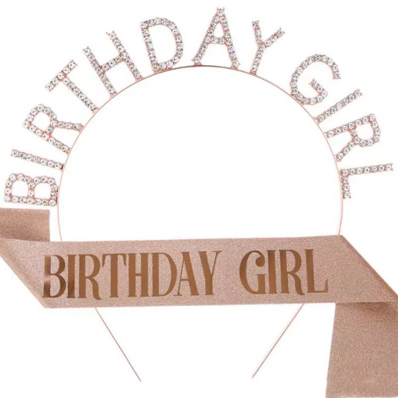 Набор короны и ленты на день рождения, ободок с тиарой и лента «Birthday Girl», размер 9,5×78 см