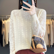 ====此款只卖库存==镂空钩花长袖针织衫2025新款蕾丝钉珠上衣女装