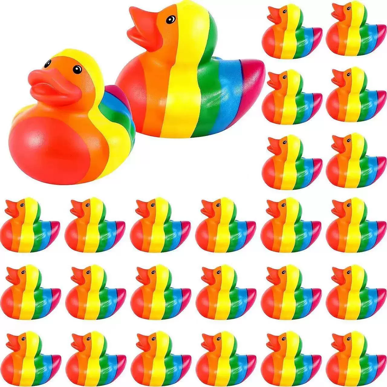 彩虹橡皮鸭迷你儿童洗澡玩具鸭散装彩虹派对装饰浴缸玩具沙滩戏水