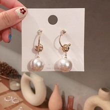 韩国东大门代购大珍珠打结耳环夸张欧美时尚女生耳钉2024年新款潮