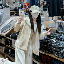 杏色卫衣女学生套头上衣外套通勤防风棒球服潮酷lulu同款拉链口袋